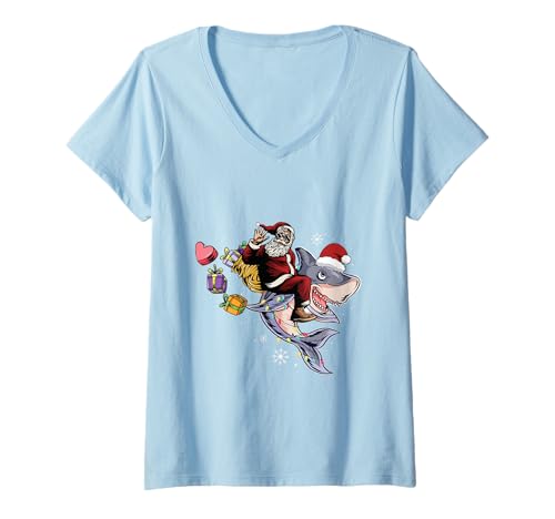 Damen Xmas Shark Weihnachten Weihnachten Weihnachtsmann Weihnachten T-Shirt mit V-Ausschnitt Damen Xmas Shark Weihnachten Weihnachten Weihnachtsmann Weihnachten T-Shirt mit V-Ausschnitt von Xmas Shark