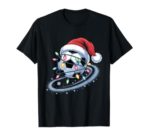 Fußball mit Weihnachtsmannmütze Weihnachten Fußballspieler Kinder Jungen T-Shirt von Xmas Soccer Holiday Christmas Lights