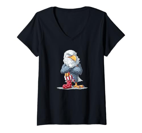 Damen Frecher Adler mit festlicher patriotischer Socke T-Shirt mit V-Ausschnitt von Xmas Sock Eagle Outfit