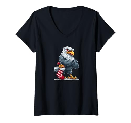 Damen Lustiges Adlersockenkostüm T-Shirt mit V-Ausschnitt von Xmas Sock Eagle Outfit