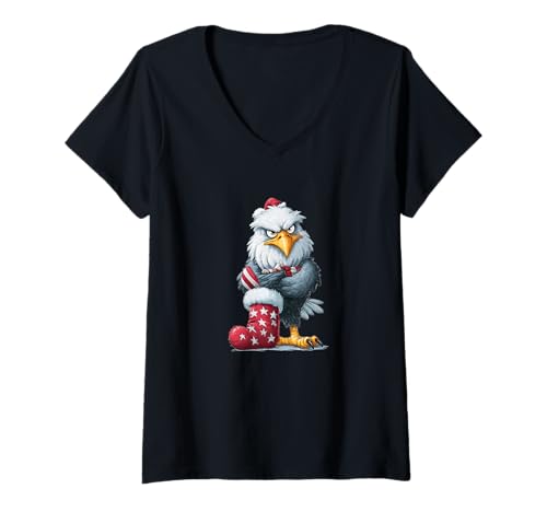 Damen Mürrischer Adler-Look Kostüm für Weihnachtssocken Liebhaber T-Shirt mit V-Ausschnitt von Xmas Sock Eagle Outfit