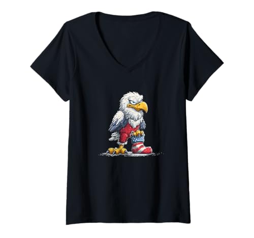 Damen Weiser Adler und Weihnachtssockenkostüm T-Shirt mit V-Ausschnitt von Xmas Sock Eagle Outfit