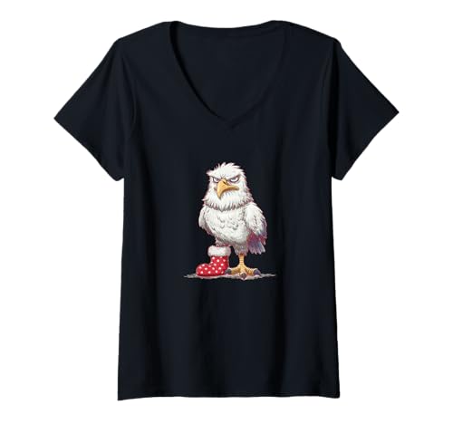 Damen Wütender Adler und Coole Weihnachtssocke für die Festliche Jahreszeit T-Shirt mit V-Ausschnitt von Xmas Sock Eagle Outfit