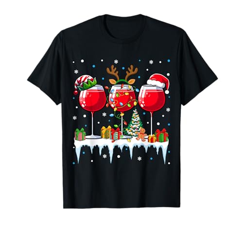 Christmas Reindeer Red Wine - Weihnachtsshirt Damen T-Shirt von Xmas Wine Merry Reindeer Shirt