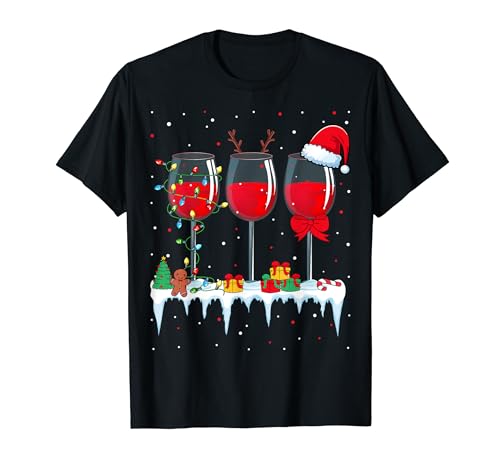 Christmas Reindeer Red Wine - Weihnachtsshirt Damen T-Shirt Christmas Reindeer Red Wine - Weihnachtsshirt Damen T-Shirt von Xmas Wine Merry Reindeer Shirt