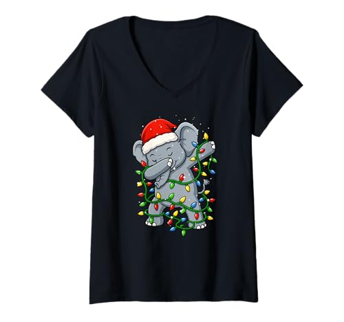 Damen Lustiger Elefant Dabbing Weihnachten Weihnachten Feiertage Jungen Mädchen T-Shirt mit V-Ausschnitt von XmasAxis1