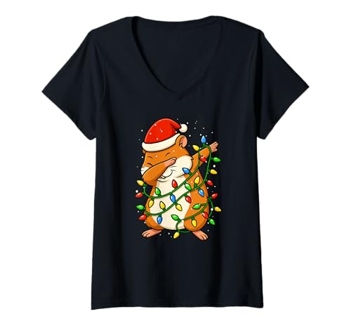 Damen Lustiger Hamster Dabbing Weihnachten Weihnachten Feiertage Jungen Mädchen Kind T-Shirt mit V-Ausschnitt von XmasAxis1