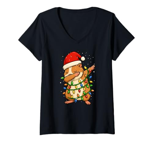 Damen Lustiger Hamster Dabbing Weihnachten Weihnachten Feiertage Jungen Mädchen Kind T-Shirt mit V-Ausschnitt von XmasAxis1