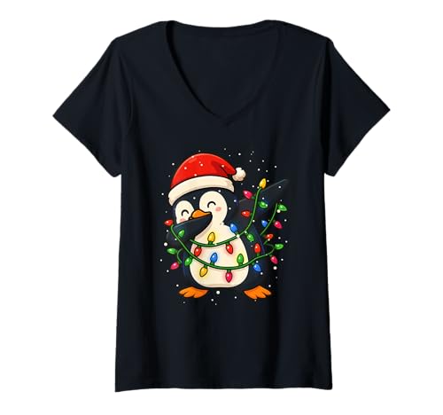Damen Lustiger Pinguin Dabbing Weihnachten Weihnachten Feiertage Jungen Mädchen Kind T-Shirt mit V-Ausschnitt von XmasAxis1