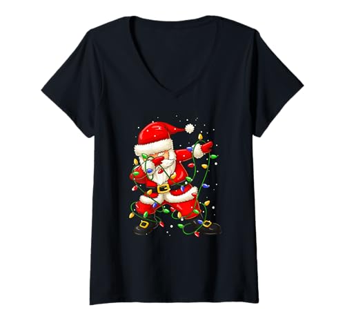 Damen Lustiger Weihnachtsmann Dabbing Weihnachten Weihnachten Feiertage Jungen Mädchen T-Shirt mit V-Ausschnitt von XmasAxis1
