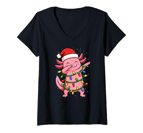 Damen Lustiges Axolotl Dabbing Weihnachten Weihnachten Feiertage Jungen Mädchen Kind T-Shirt mit V-Ausschnitt von XmasAxis1