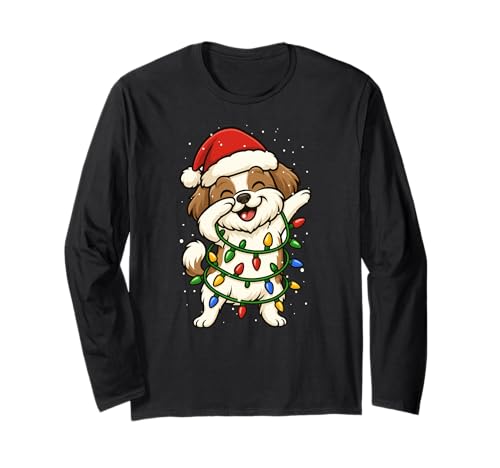Lustige Weihnachtsbeleuchtung Shih Tzu Dabbing Xmas Mom Dad Kids Langarmshirt von XmasAxis1