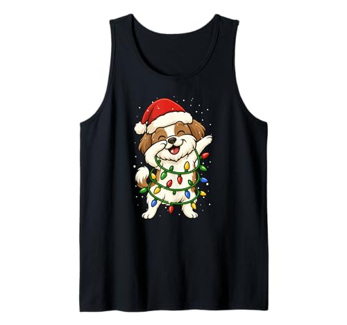 Lustige Weihnachtsbeleuchtung Shih Tzu Dabbing Xmas Mom Dad Kids Tank Top von XmasAxis1