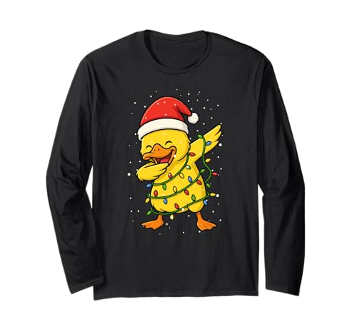 Lustige gelbe Ente Dabbing Weihnachten Weihnachten Feiertage Jungen Mädchen Langarmshirt von XmasAxis1