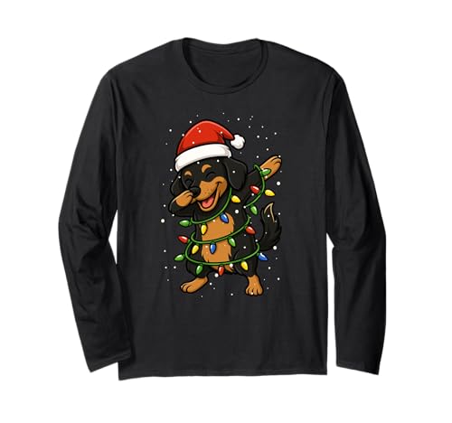 Lustiger Dackel Weenie Dabbing Weihnachten Weihnachten Jungen Mädchen Kind Langarmshirt von XmasAxis1