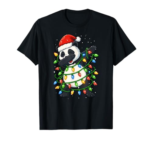 Lustiger Panda Dabbing Weihnachtsbeleuchtung Weihnachten Feiertage Jungen T-Shirt von XmasAxis1
