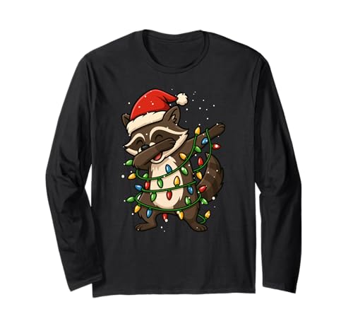 Lustiger Waschbär Weihnachten Dabbing Xmas Feiertage Jungen Mädchen Kind Langarmshirt von XmasAxis1
