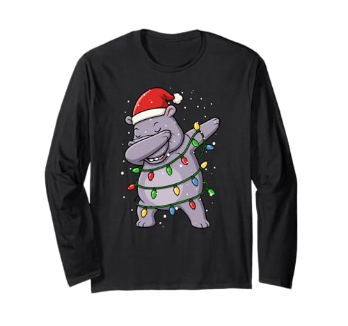 Lustiges Nilpferd Dabbing Weihnachten Weihnachten Feiertage Jungen Mädchen Kinder Langarmshirt von XmasAxis1