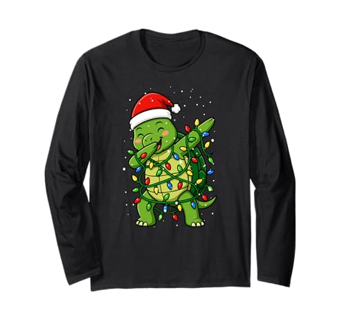 Turtle Dabbing Weihnachtsbeleuchtung Weihnachten Feiertage Jungen Mädchen Langarmshirt von XmasAxis1