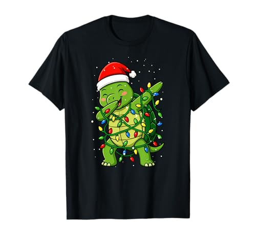 Turtle Dabbing Weihnachtsbeleuchtung Weihnachten Feiertage Jungen Mädchen T-Shirt von XmasAxis1