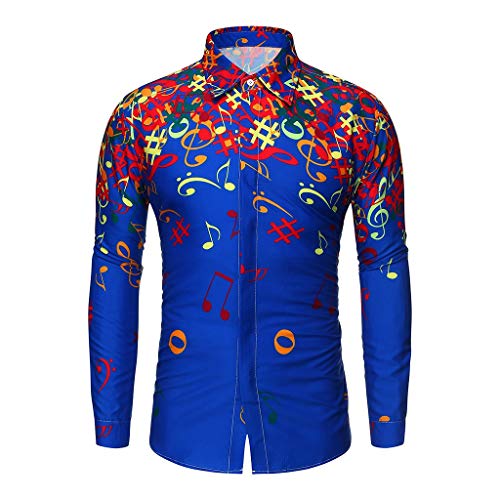 Freizeithemd Herren Regular Fit Floral Business Hemd Langarm Button Down Print Langarm Hemd Party Kustüm (4XL,Blau) von Xmiral