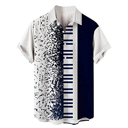 Herren Mode Frühling Sommer Lässige Kurzarm Umlegekragen Bedruckte T Shirts Top Bluse Herren Hemden Langarm Button down (4XL,2-Weiß) von Xmiral