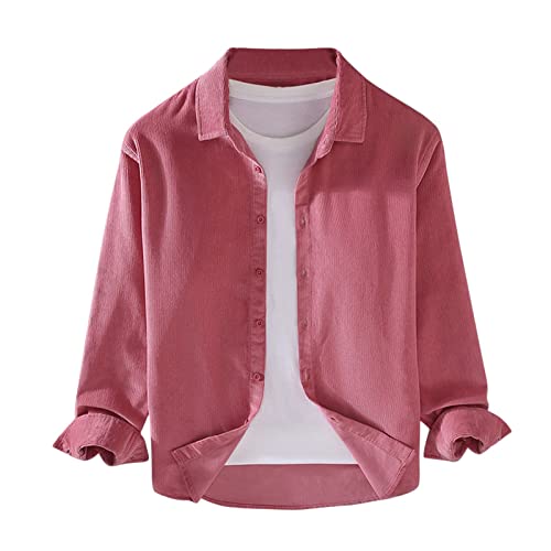 Herren-Retro-Cordhemd mit einfarbigem, modisches Langarmhemd Herren Hemd Streifen (XL,Rosa #3) von Xmiral