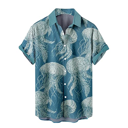 Herrenmode Frühling Sommer Lässiges kurzärmliges bedrucktes Hemdoberteil Herren Hemden Langarm Button down (XXL,5-Blau) von Xmiral