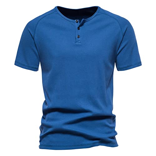 Herrenmode mit tiefem V-Ausschnitt kurzärmliges T-Shirt aus Baumwolle elastisches Bodenhemd Kleiner Stehkragen im Sommer Herren Sportshirt Kurzarm (D-Blau,D-Blau) von Xmiral