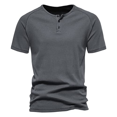 Herrenmode mit tiefem V-Ausschnitt kurzärmliges T-Shirt aus Baumwolle elastisches Bodenhemd Kleiner Stehkragen im Sommer Herren Sportshirt Kurzarm (D-GY1,D-GY1) von Xmiral