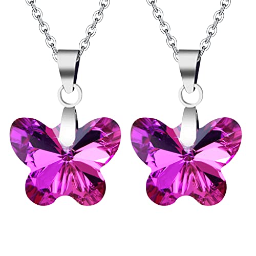 Xmiral 2 STÜCKE Schmetterling Anhänger Halskette Set Acryl Schmetterling Kette Halskette Nettes Schmuck Geschenk für Frau und Mädchen Schmuck Frauen Schmetterlinge Geburtsstein Halskette Damen Silber von Xmiral