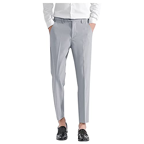 Xmiral Anzughosen Herren Einfarbig Dünne Anzughose Knöchellange Hose Chino-Hose (Grau, 5XL) von Xmiral