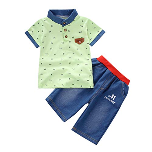 Xmiral Baby Jungen Kurzarm T-Shirt Und Denim Shorts Outfits 2 STÜCKE Kleinkind Kinder Polo Shirt Jeans Kleidung Sets(Grün,2-3 Jahre) von Xmiral