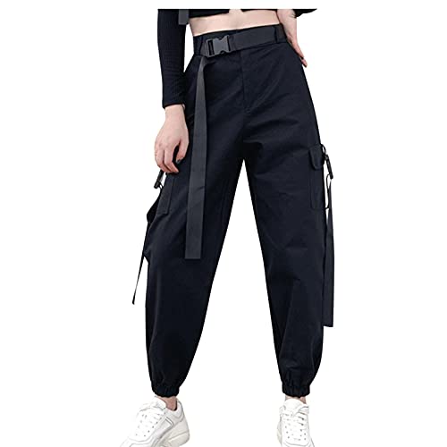 Xmiral Damen Cargo Hosen Kettendekoration Strassenmode Hip Hop Haremshose Elastische Taille Multi-Pocket Jogginghosen(b Schwarz,L) von Xmiral