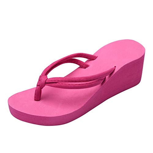 Xmiral Damen Flip-Flops Einfarbige Plateau Wedges Strand Sandalen Rutschfester Slipper mit Hohen Absätzen(37,Rosenrot) von Xmiral