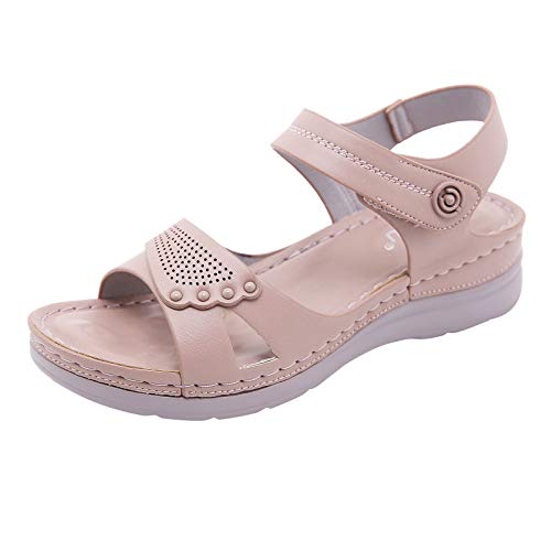 Xmiral Damen Fr黨jahr/Sommer Geschlossene Sandalen Basics Offene Klettverschluss Sandalen mit Keilabsatz(39,Rosa) von Xmiral