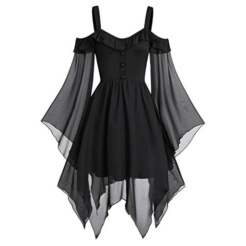 Xmiral Damen Gotisches Bluse Schulterfrei Spitzenoberteile Ausgestellte Ärmel Hexe Cosplay Kostüm für Halloween Punk Karneval Kostüm (Schwarz,M) von Xmiral