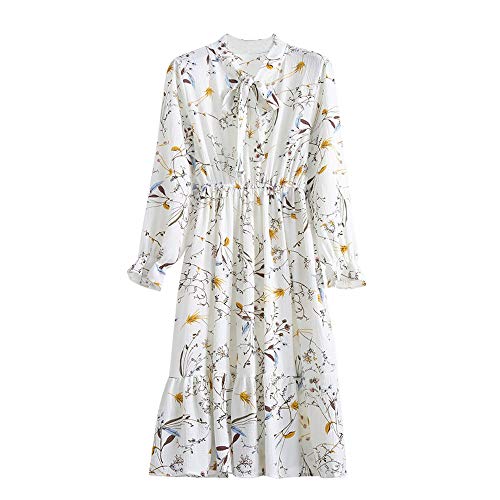 Xmiral Damen Kleid Floral Chiffon Langarm Druck L鋝sige Party Vintage Boho Maxi Kleider(S,Wei?1) von Xmiral
