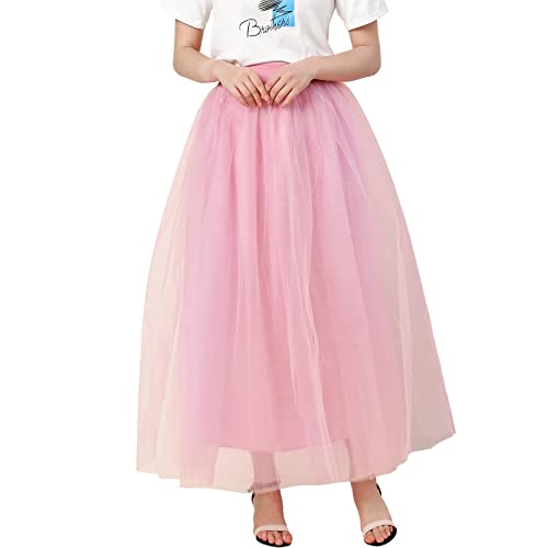 Xmiral Damen Mesh Tüllröcke Plissee Prinzessin Mesh Bubble Petticoat Elastisch Röcke(B-Rosa) von Xmiral