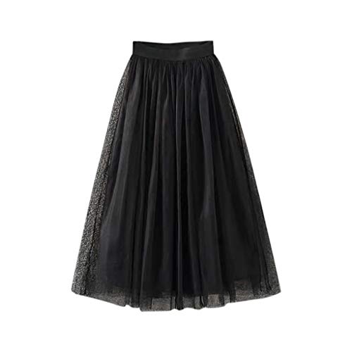 Xmiral Damen Mittlere L鋘ge T黮l Tutu Rock T黮lr鯿ke Elastische Taille Einfarbig Petticoat Party Faltenrock(Schwarz,XL) von Xmiral