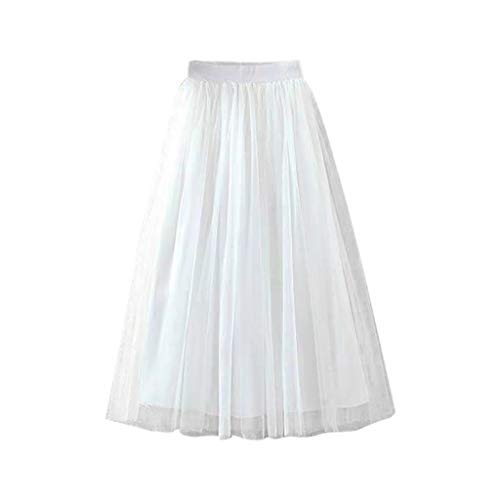 Xmiral Damen Mittlere L鋘ge T黮l Tutu Rock T黮lr鯿ke Elastische Taille Einfarbig Petticoat Party Faltenrock(Wei?L) von Xmiral