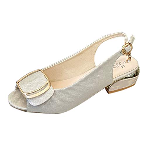 Xmiral Damen Sandalen Zur點k Trip Strap Roman Sandalen Blockabsatz Elegante Arbeitsschuhe(37,Beige) von Xmiral