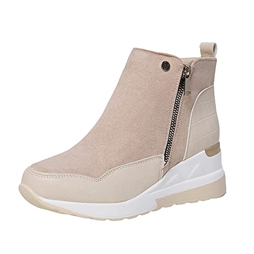 Xmiral Damen Stiefeletten Aus Wildleder Im Britischen Stil Mit Runder Zehenpartie Und Keilabsatz Mit Seitlichem Reißverschluss (Rosa, 36) von Xmiral