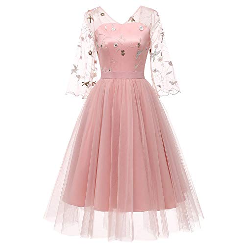 Xmiral Damen T黮lr鯿ke Vintage Princess Blumenspitze Cocktail V-Ausschnitt Partykleid (XXL,Rosa) von Xmiral