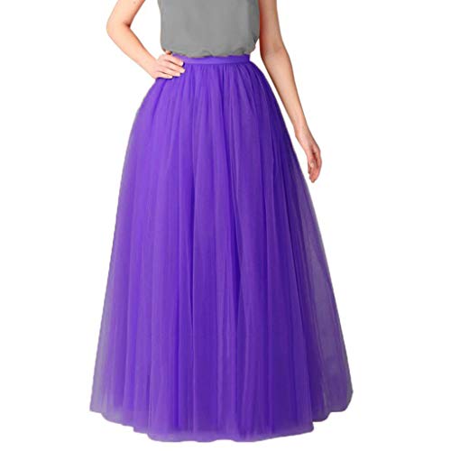 Xmiral Damen Tutu Rock Knöchel-Länge Tüllröcke Einfarbig Unterrock 1950er Hohe Taille Petticoat(Violett,One Size) von Xmiral