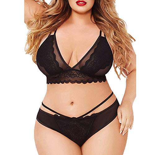 Xmiral Damen Unterwäsche und Slip Set Spitzen Push Up BH Unterwäsche Dessous Sets Sexy Erotische Reizwäsche Lingerie Transparente Babydoll(Schwarz,3XL) von Xmiral