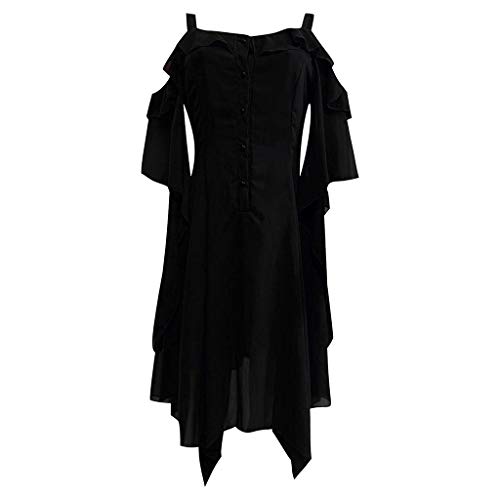 Xmiral Damen aus der Schulter Gothic Midi Kleid Chiffon Rüschen Cosplay Kostüm Kleid(Schwarz,5XL) von Xmiral