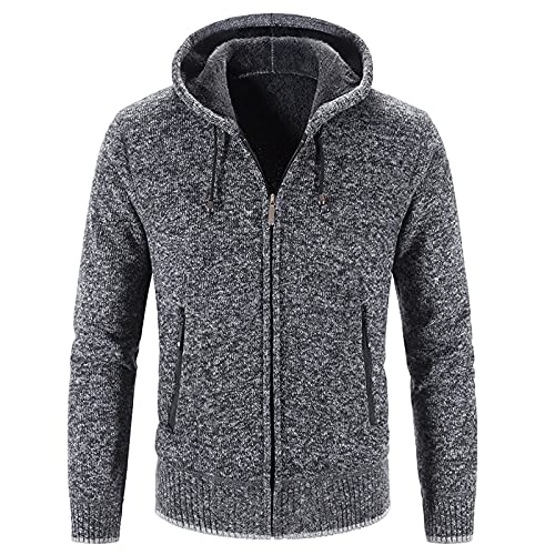 Xmiral Einfarbige Modejacke für Herren, langärmelig, Dicker Kapuzenpullover aus Samt, warme Strickjacke Cargohose von Xmiral