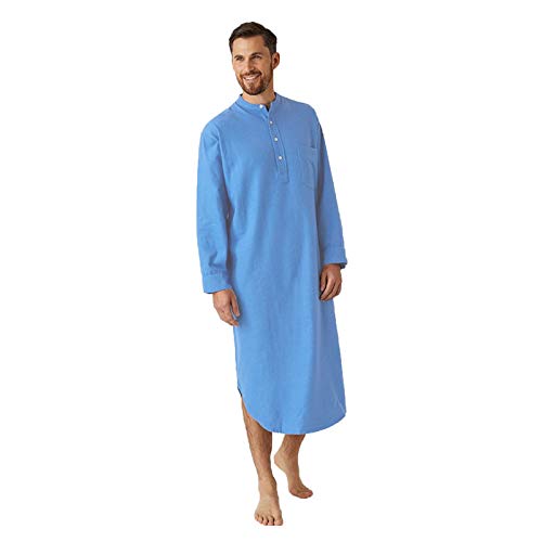 Xmiral Einfarbige Robe Herren Arabischer Stil Button-Down Langarm Henry Collar Nachthemd(Blau,3XL) von Xmiral