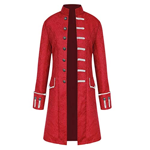 Xmiral Frack M鋘tel Herren Retro Steampunk Jacke Stehkragen Knopf Lange Trenchcoat Winter Outwear Mantel D黱n Einreihig Winterm鋘tel(b Rot,XL) von Xmiral